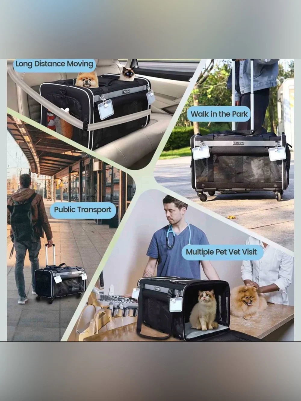 NEW Petskd Rolling Pet Carrier w/ Wheels